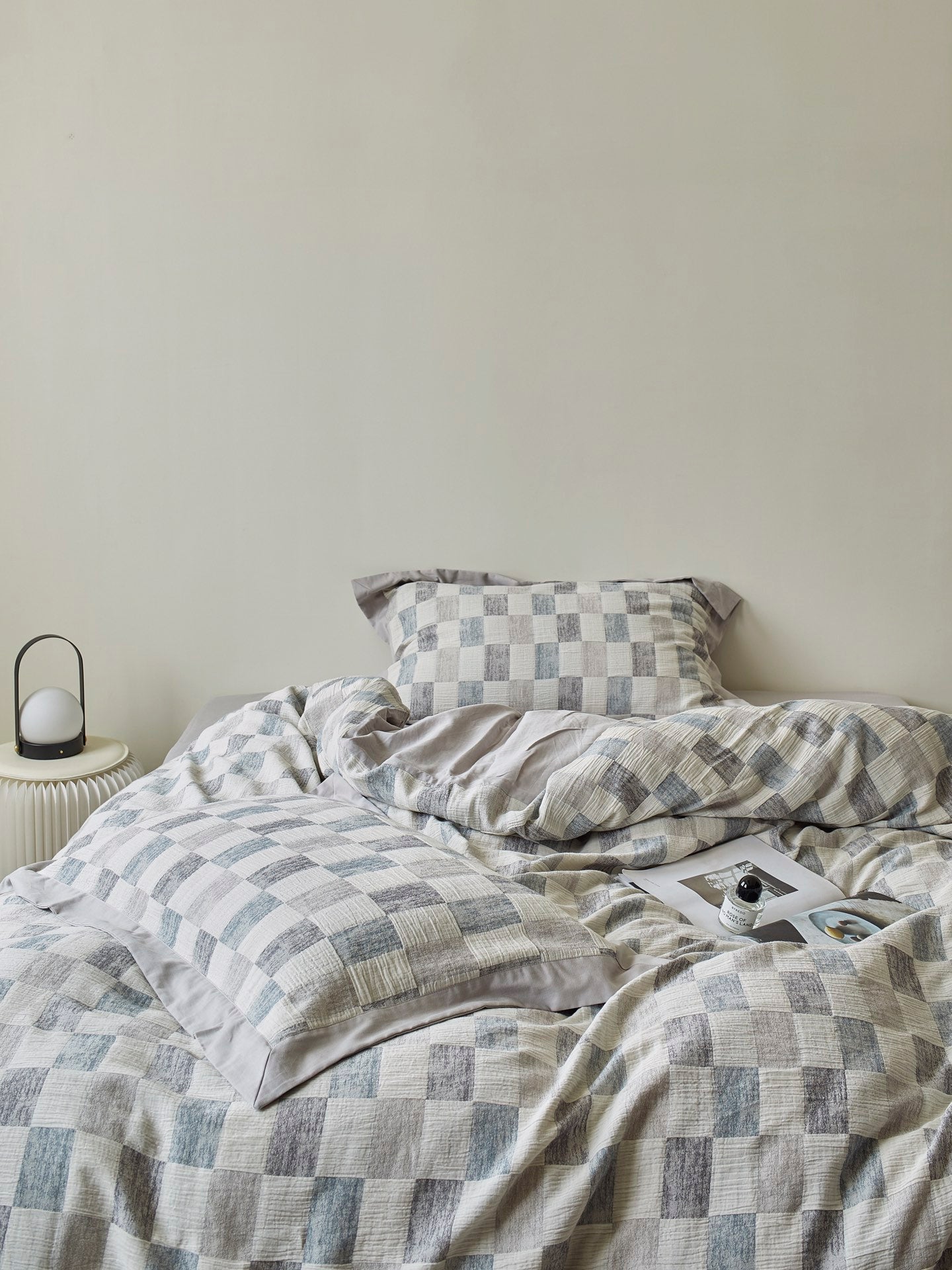 Mist Loft Check Jacquard Cotton Bedding Set original reference image 3