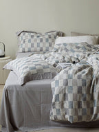Mist Loft Check Jacquard Cotton Bedding Set original reference image 4