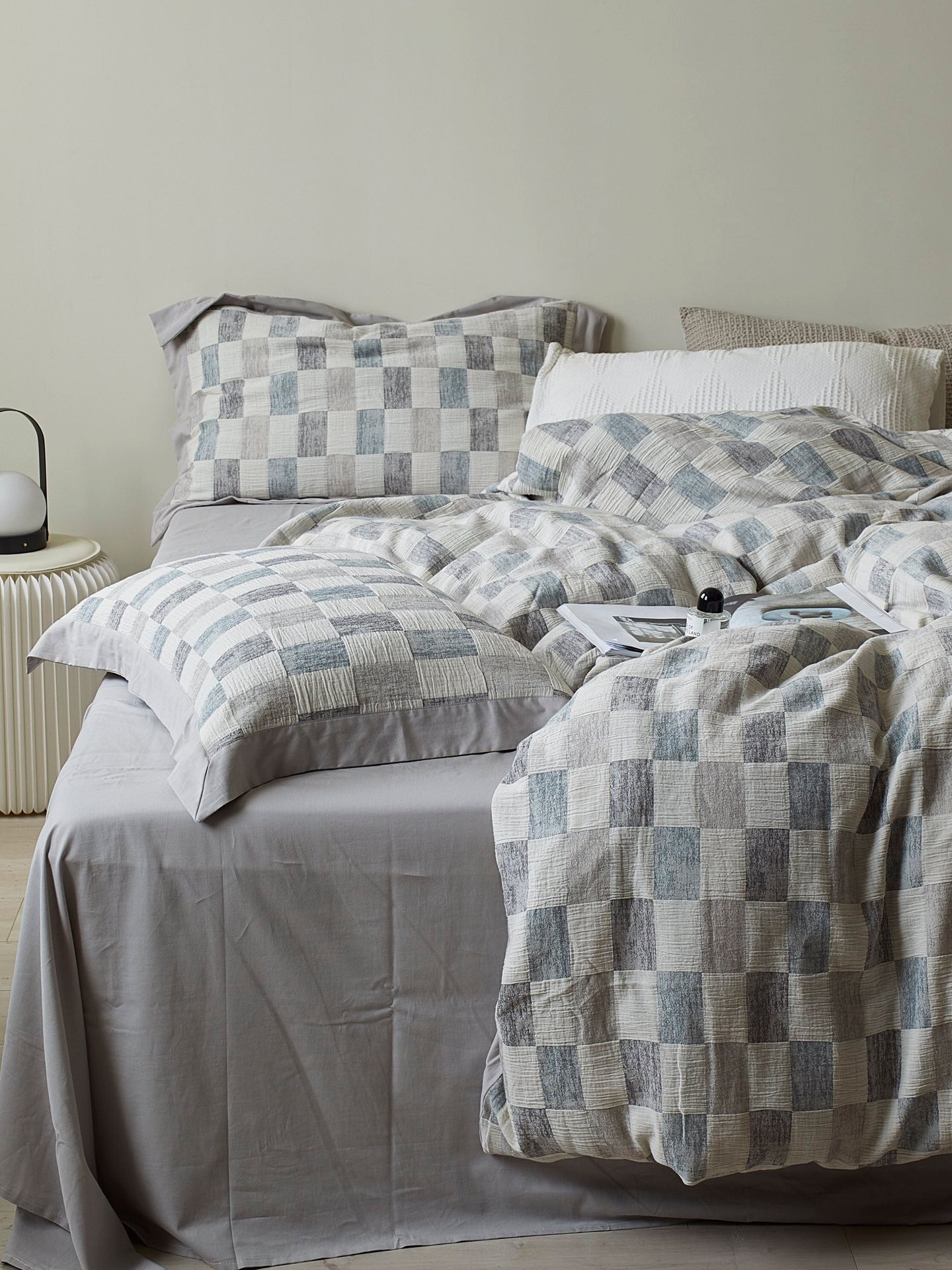 Mist Loft Check Jacquard Cotton Bedding Set original reference image 4