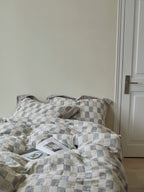 Mist Loft Check Jacquard Cotton Bedding Set original reference image 6