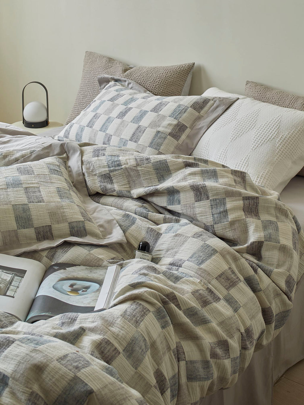 Mist Loft Check Jacquard Cotton Bedding Set original reference image 8