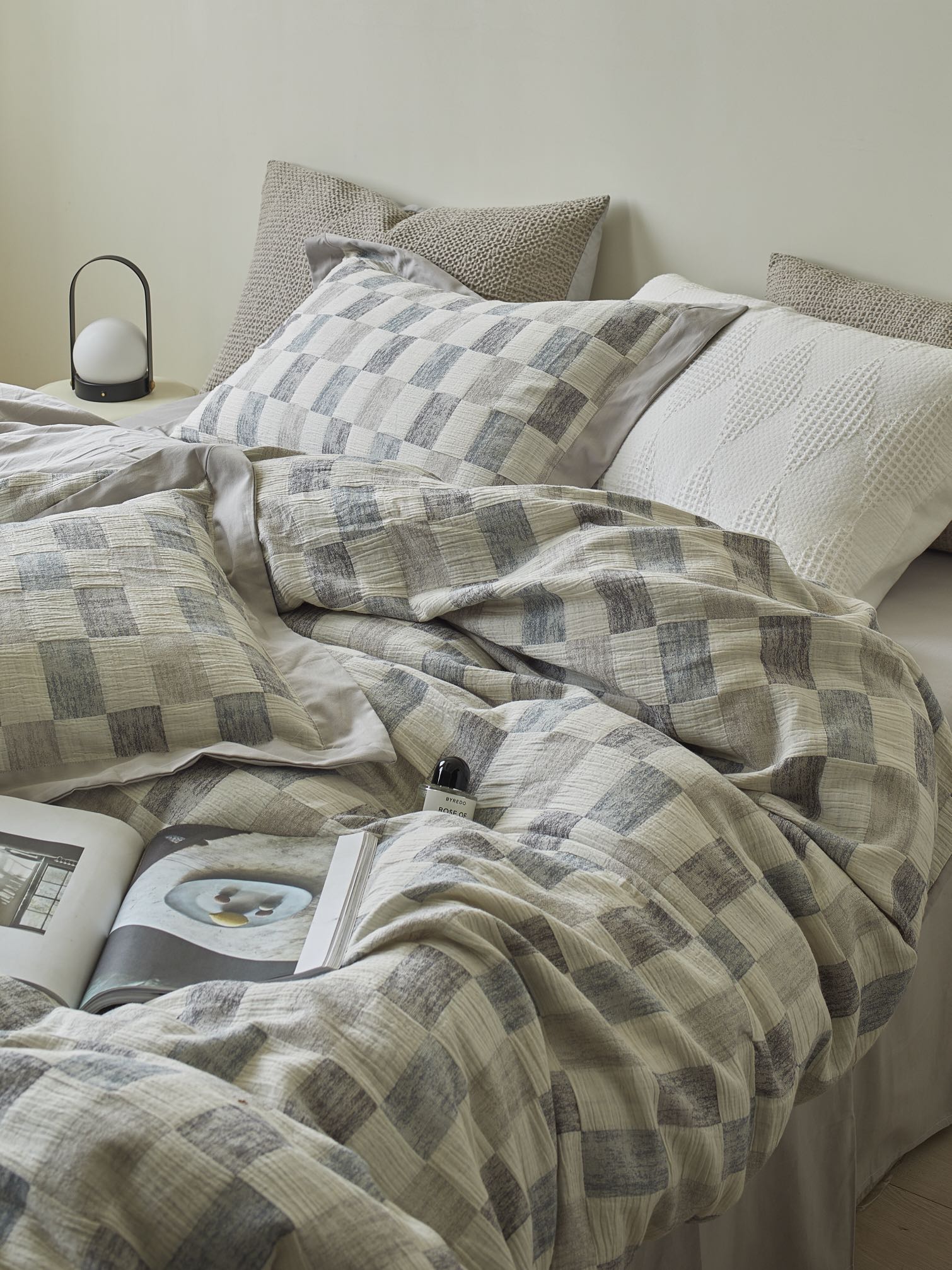 Mist Loft Check Jacquard Cotton Bedding Set original reference image 8