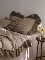 Mocha Ruffle Stripe Cotton Muslin Bedding Set original reference image 2