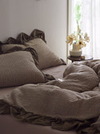 Mocha Ruffle Stripe Cotton Muslin Bedding Set original reference image 5