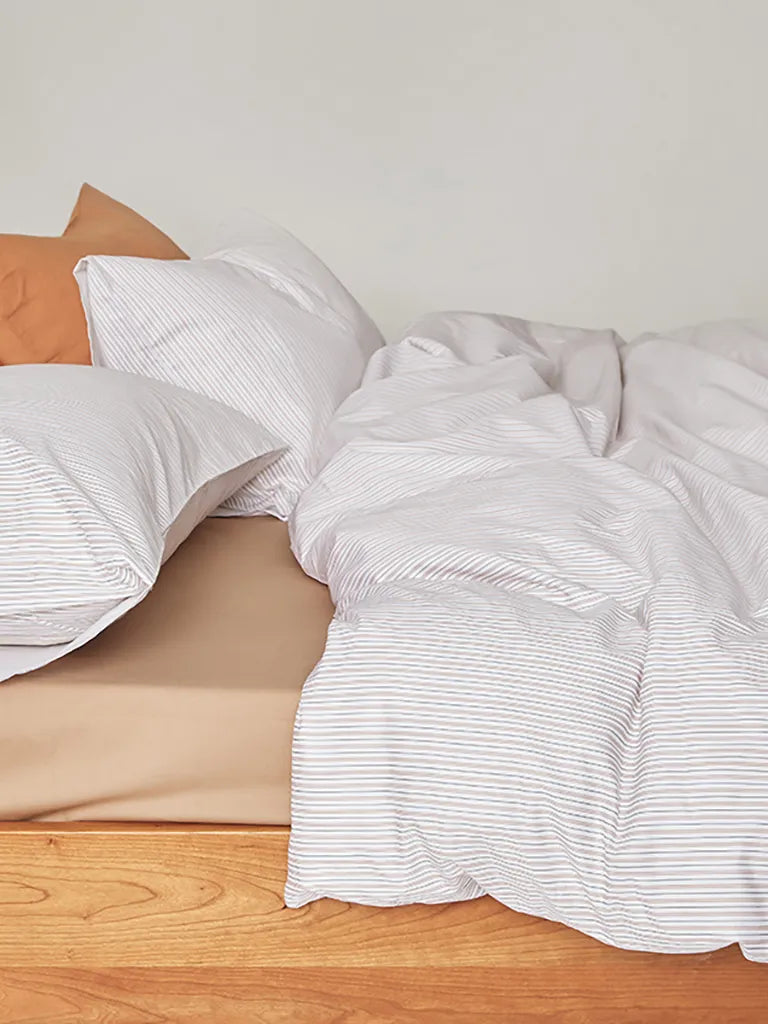 Off-White Fine Pinstripe Cotton Duvet Cover