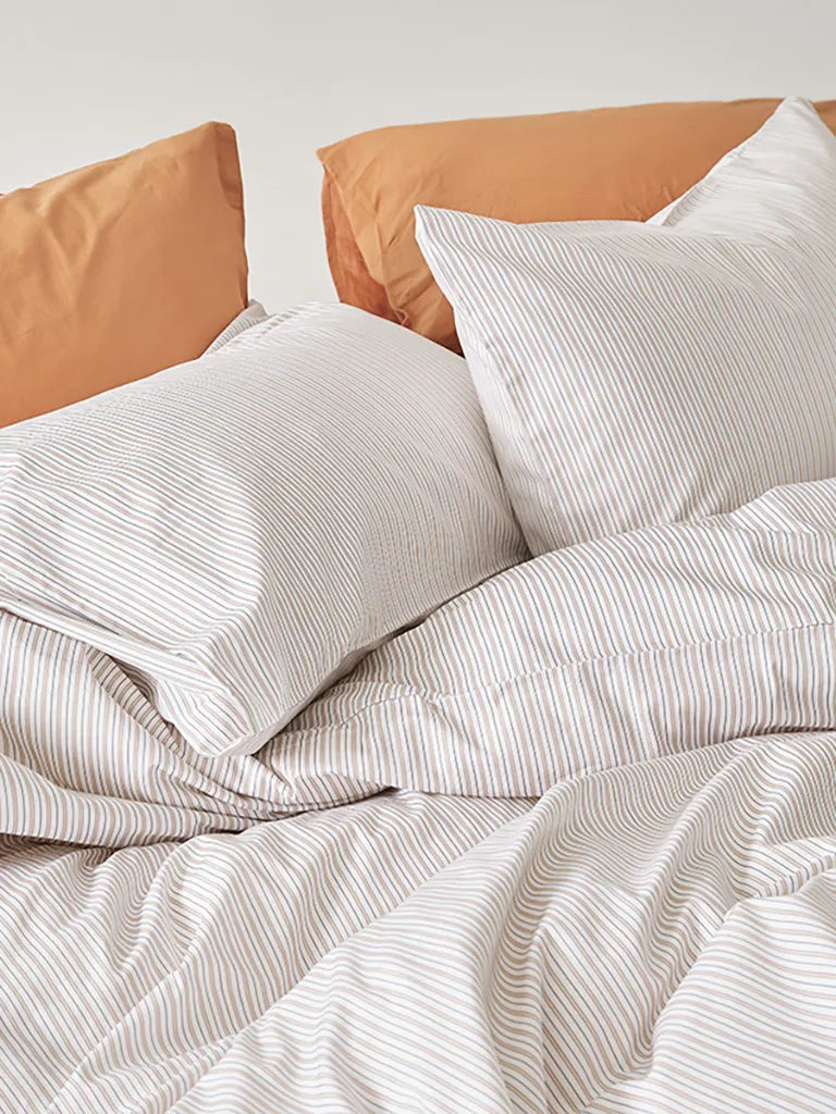 Off-White Fine Pinstripe Cotton Duvet Cover