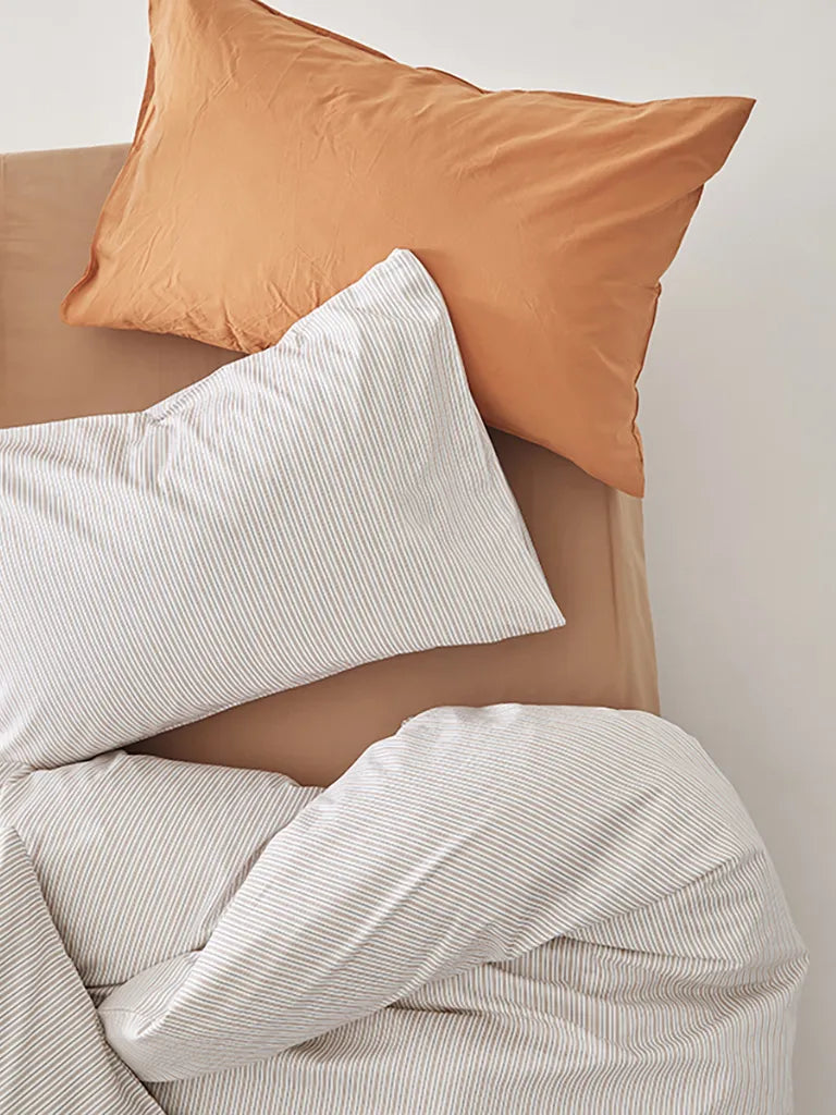 Off-White Fine Pinstripe Cotton Duvet Cover