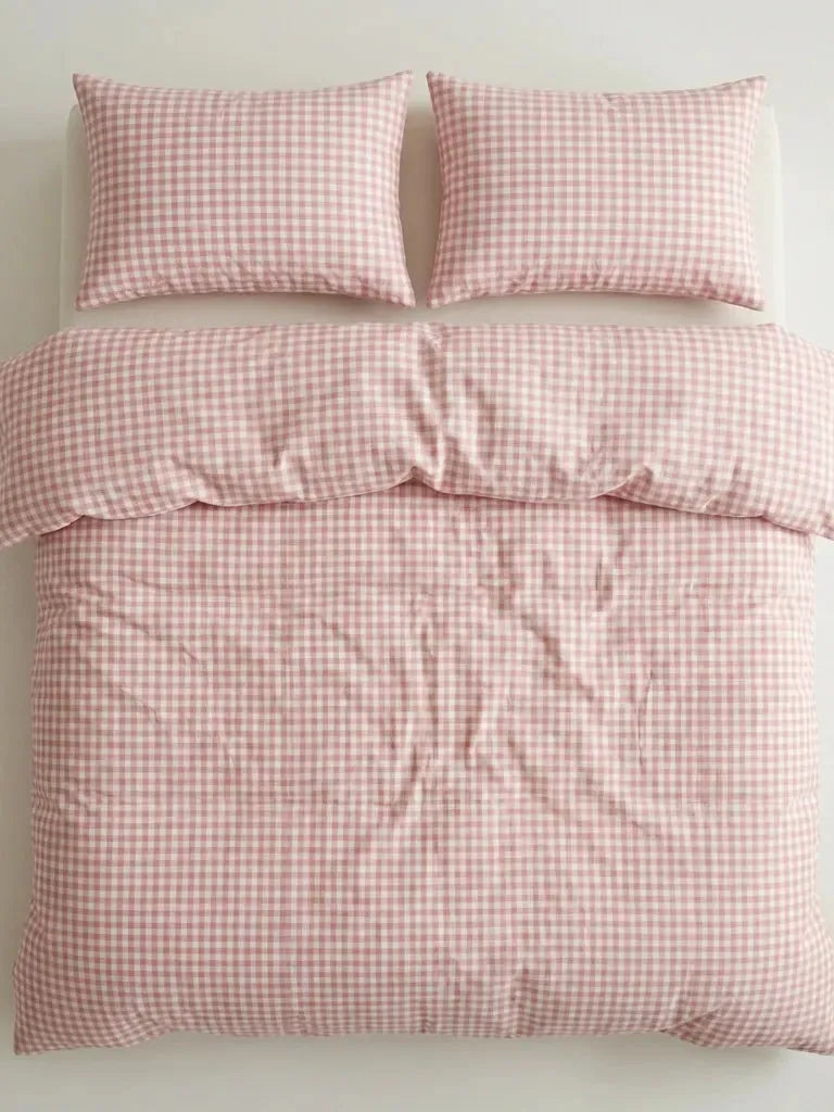 Pink Gingham Cotton Duvet Cover