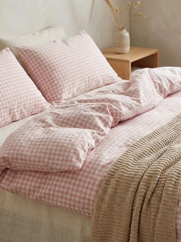 Pink Gingham Cotton Duvet Cover