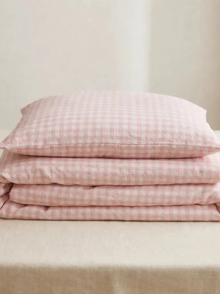 Pink Gingham Cotton Duvet Cover
