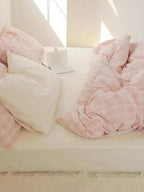 Soft Pink Plaid Cotton Bedding Set