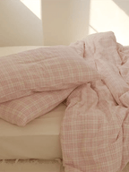 Soft Pink Plaid Cotton Bedding Set