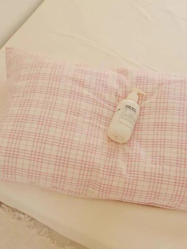 Soft Pink Plaid Cotton Bedding Set