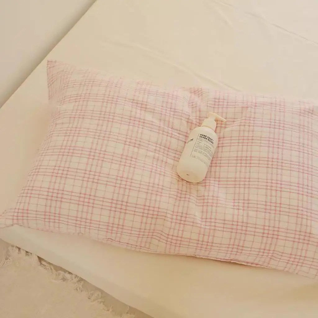 Soft Pink Plaid Cotton Duvet Cover