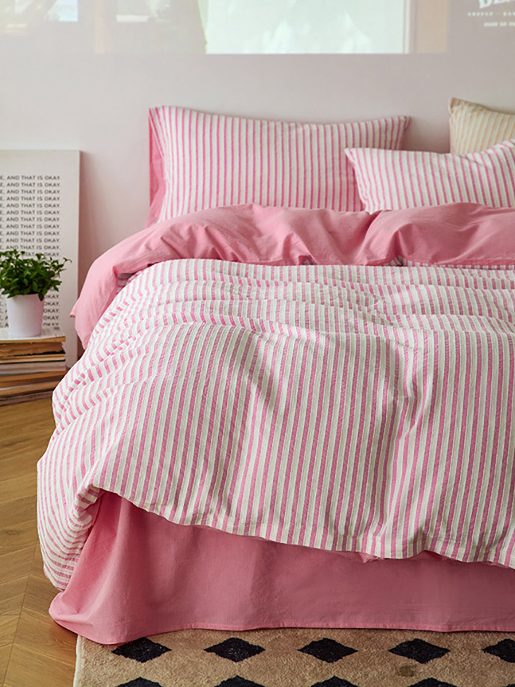 Pink Washed Stripe Cotton Duvet Cover
