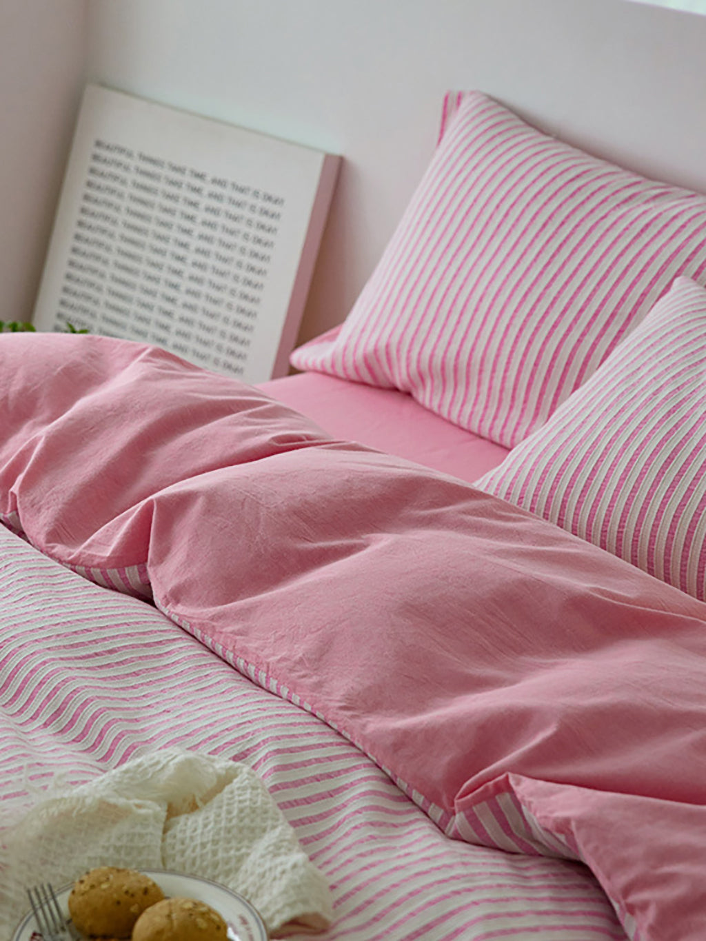 Pink Washed Stripe Cotton Duvet Cover