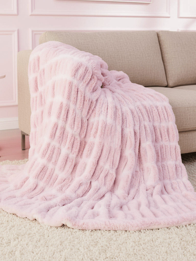 Pink Cinched Faux Fur Blanket