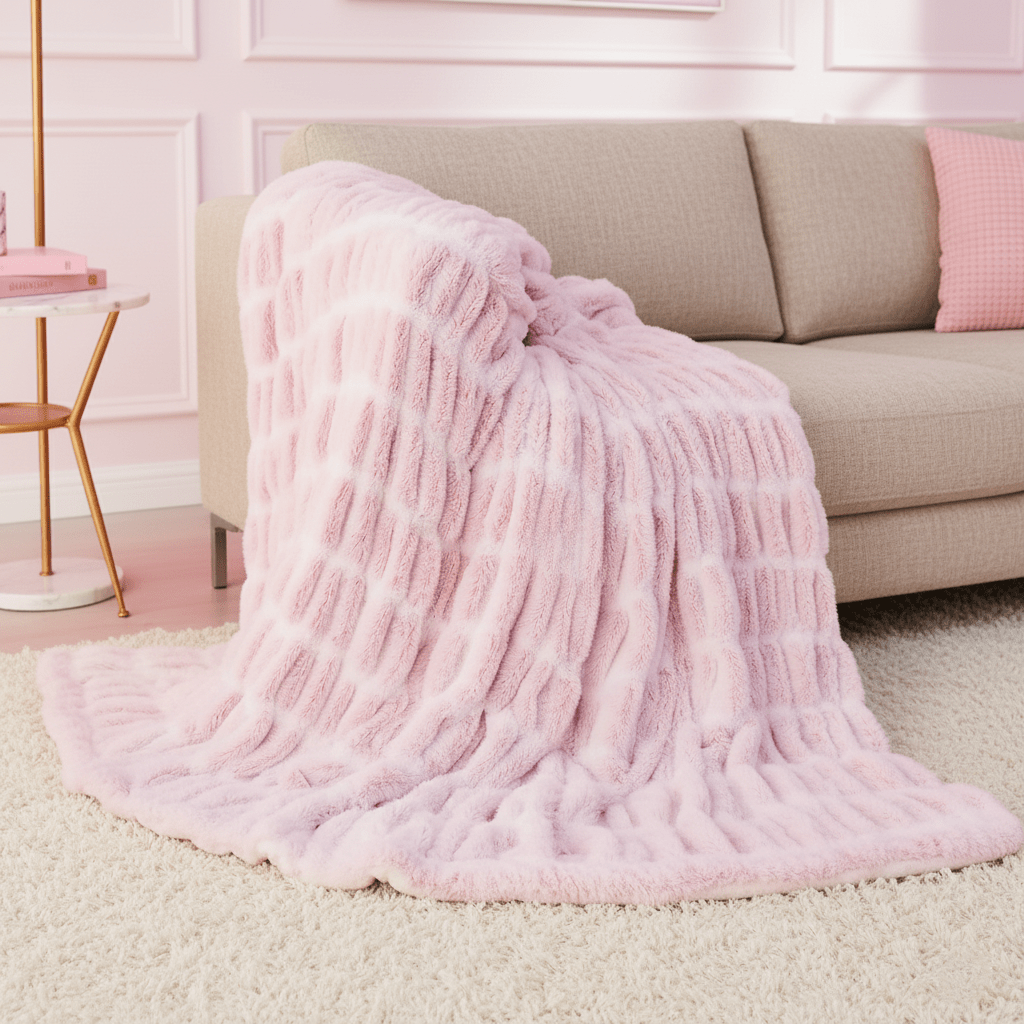 Pink Cinched Faux Fur Blanket