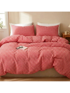 Red Gingham Cotton Duvet Cover