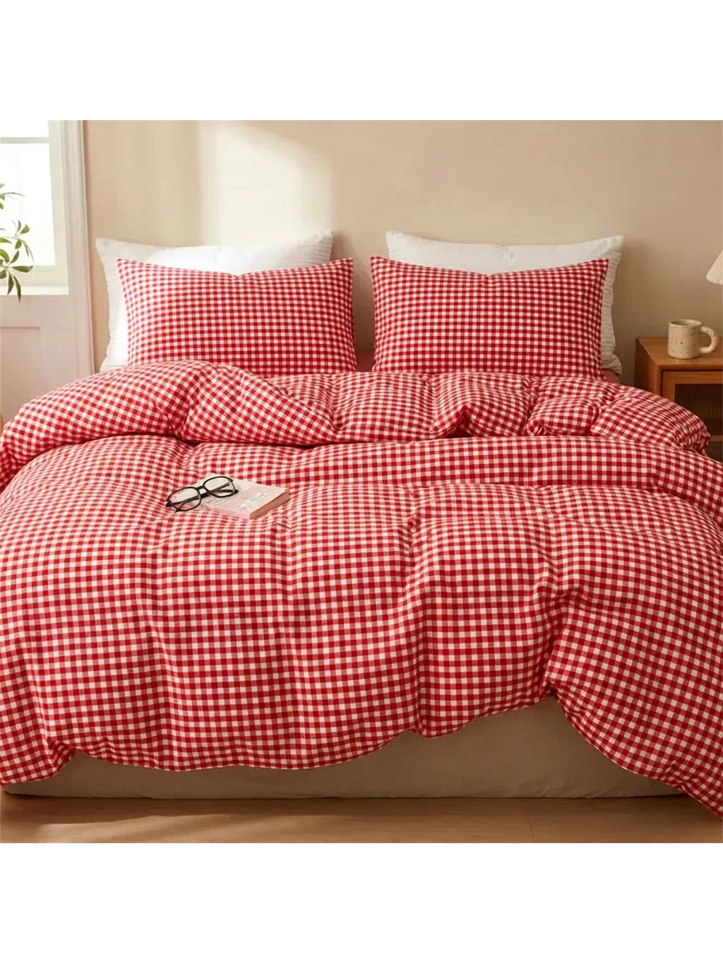Red Gingham Cotton Duvet Cover