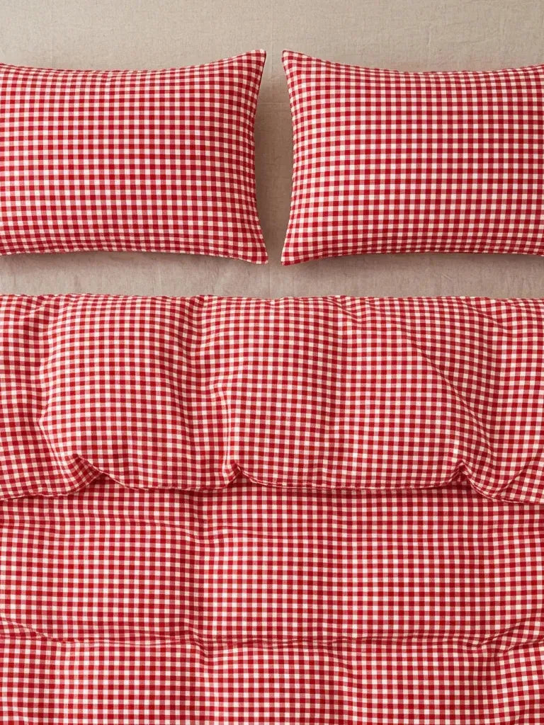 Red Gingham Cotton Duvet Cover