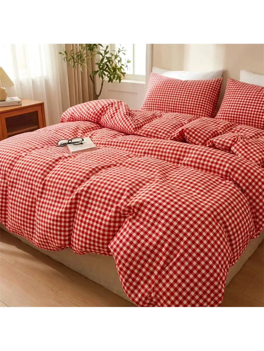 Red Gingham Cotton Duvet Cover
