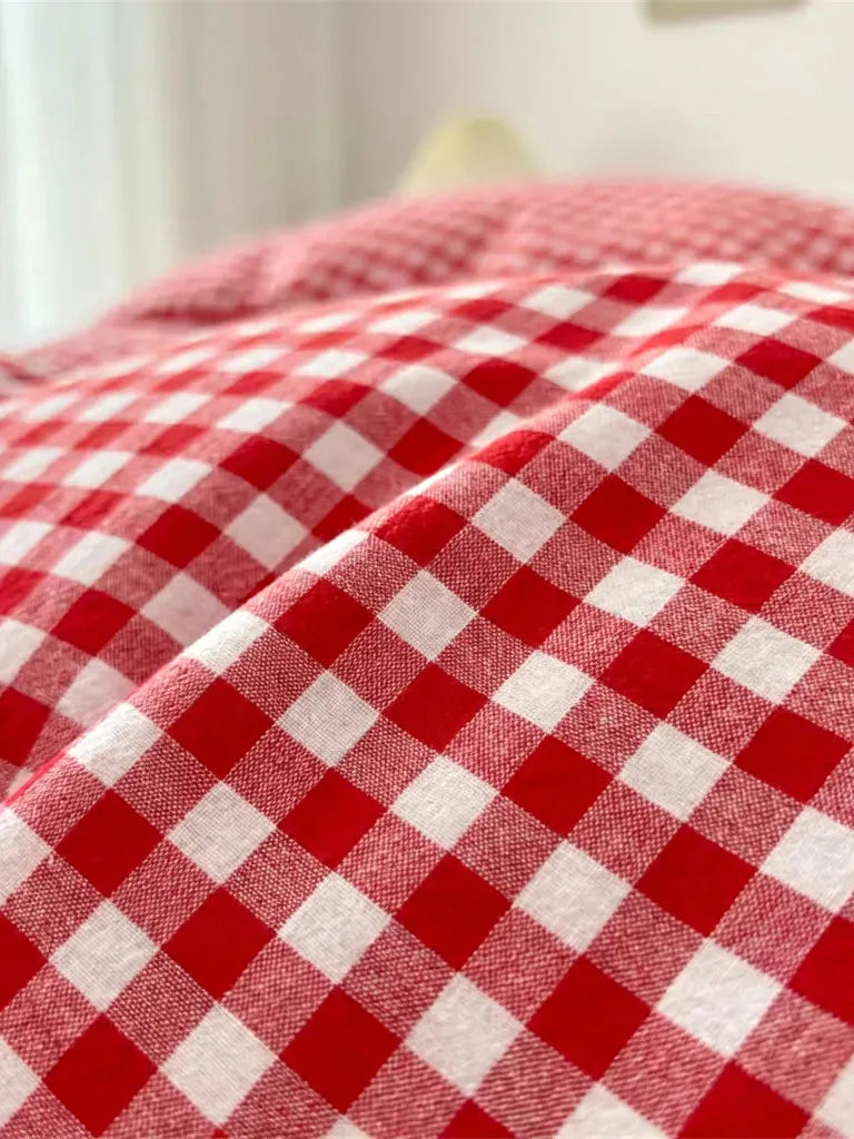 Red Gingham Cotton Duvet Cover