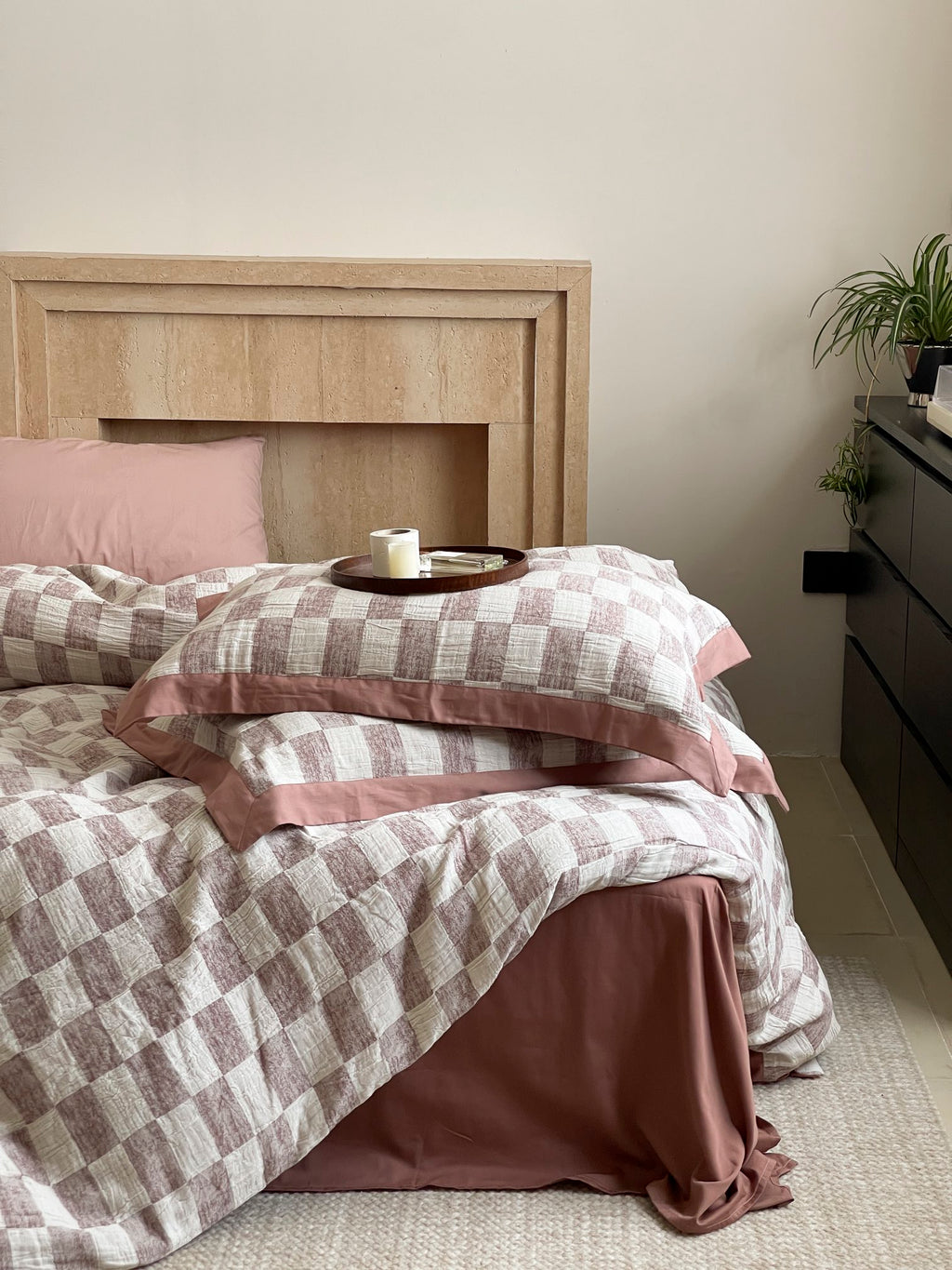 Rose Loft Check Jacquard Cotton Bedding Set original reference image 2