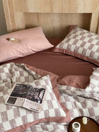 Rose Loft Check Jacquard Cotton Bedding Set original reference image 5