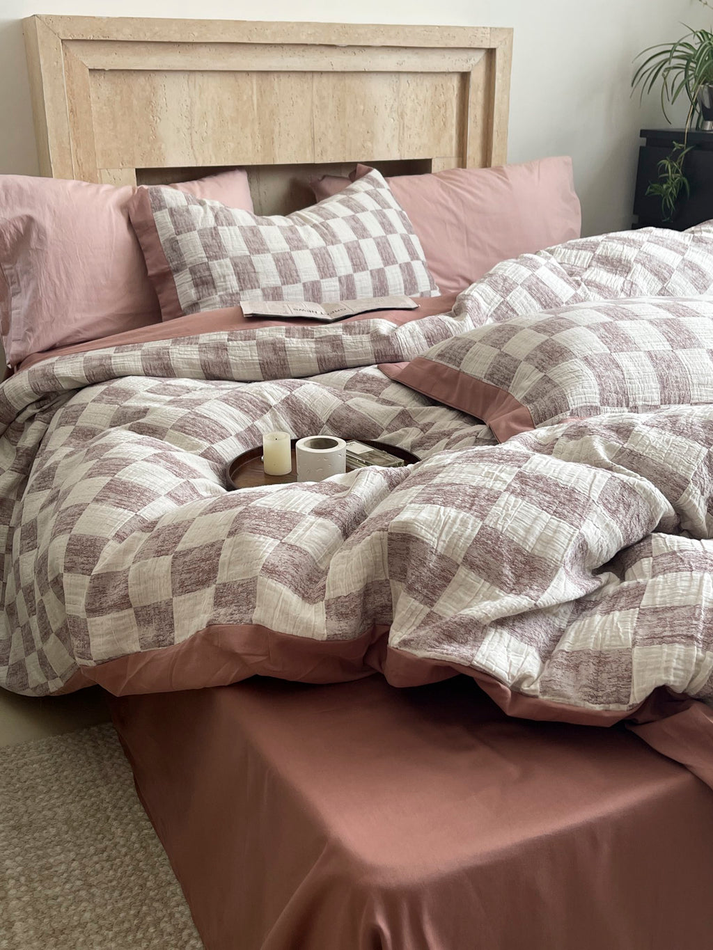 Rose Loft Check Jacquard Cotton Bedding Set original reference image 6