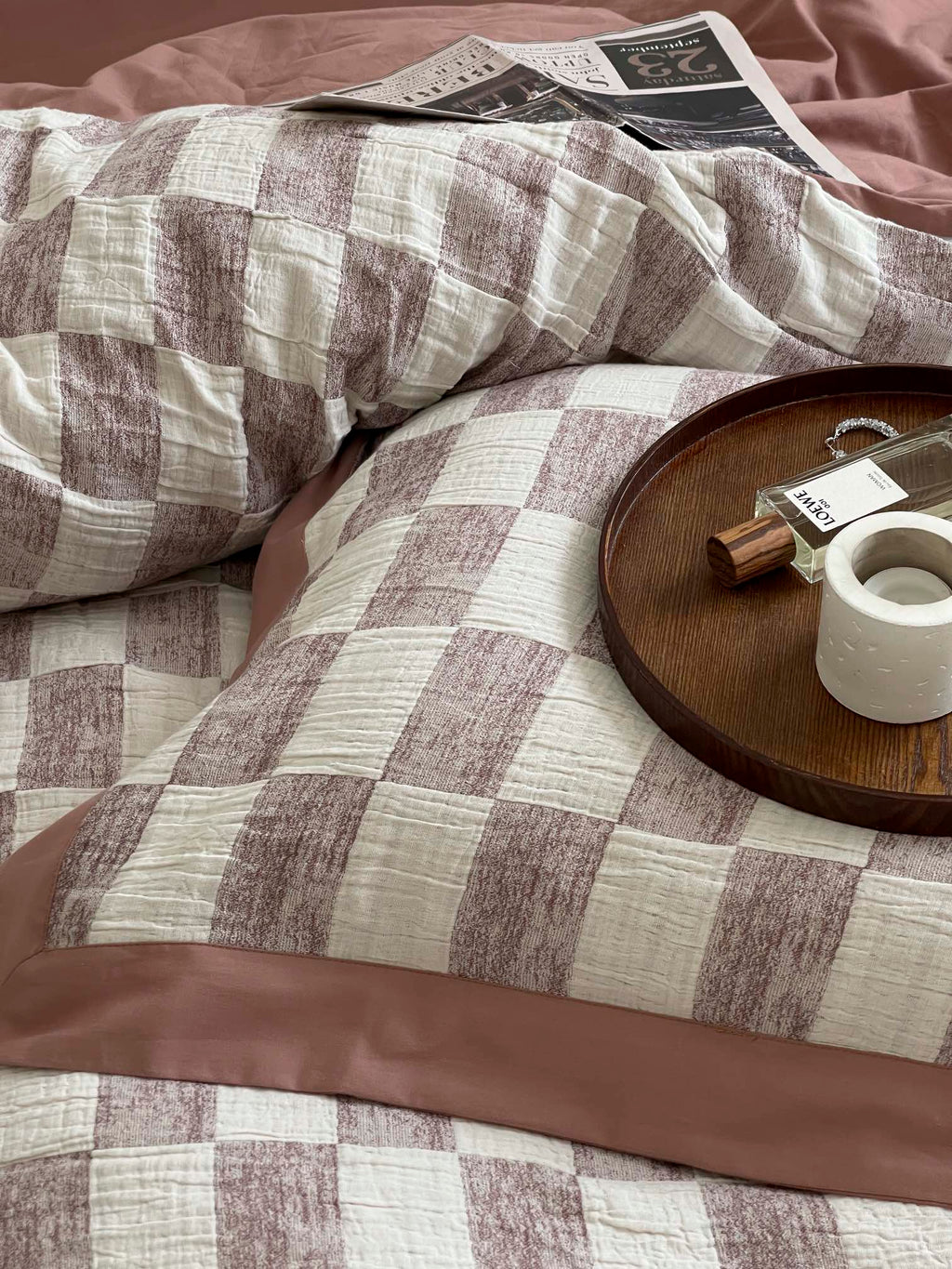 Rose Loft Check Jacquard Cotton Bedding Set original reference image 7