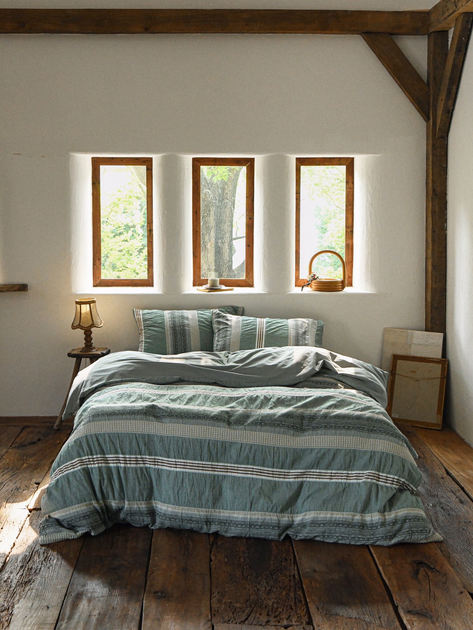 Sage and Terracotta Stripe Jacquard Cotton Bedding Set original reference image 1