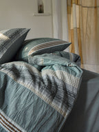 Sage and Terracotta Stripe Jacquard Cotton Bedding Set original reference image 2