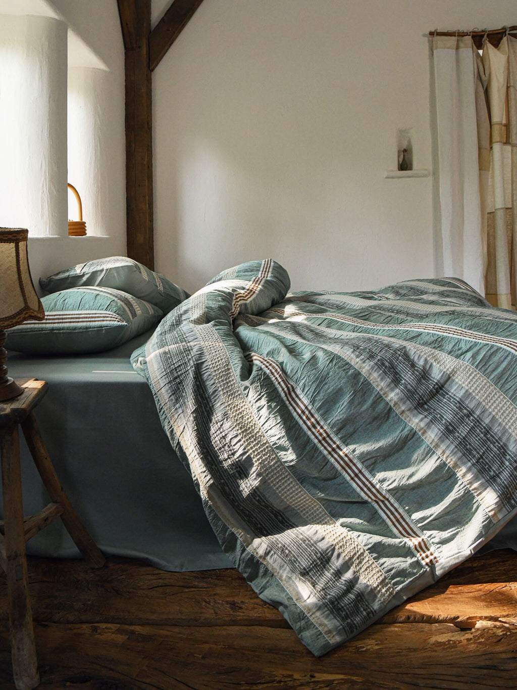 Sage and Terracotta Stripe Jacquard Cotton Bedding Set original reference image 3