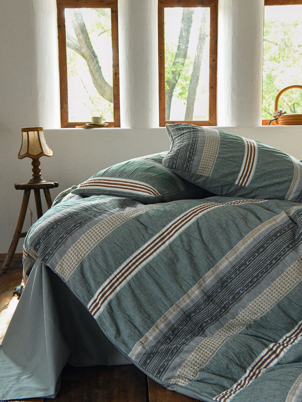 Sage and Terracotta Stripe Jacquard Cotton Bedding Set original reference image 4