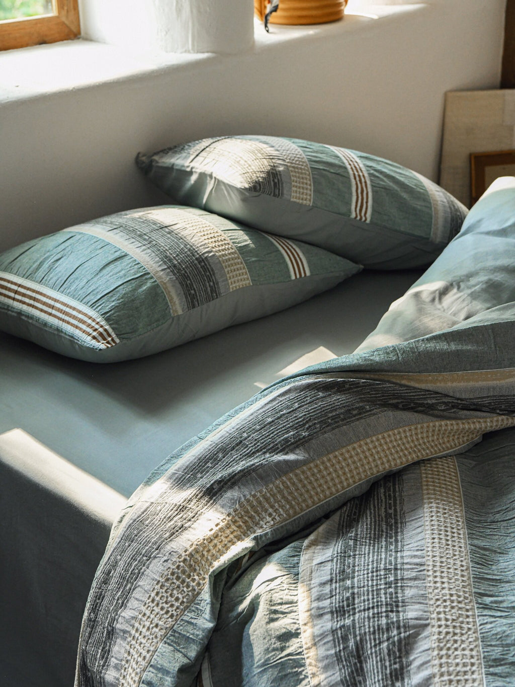Sage and Terracotta Stripe Jacquard Cotton Bedding Set original reference image 5