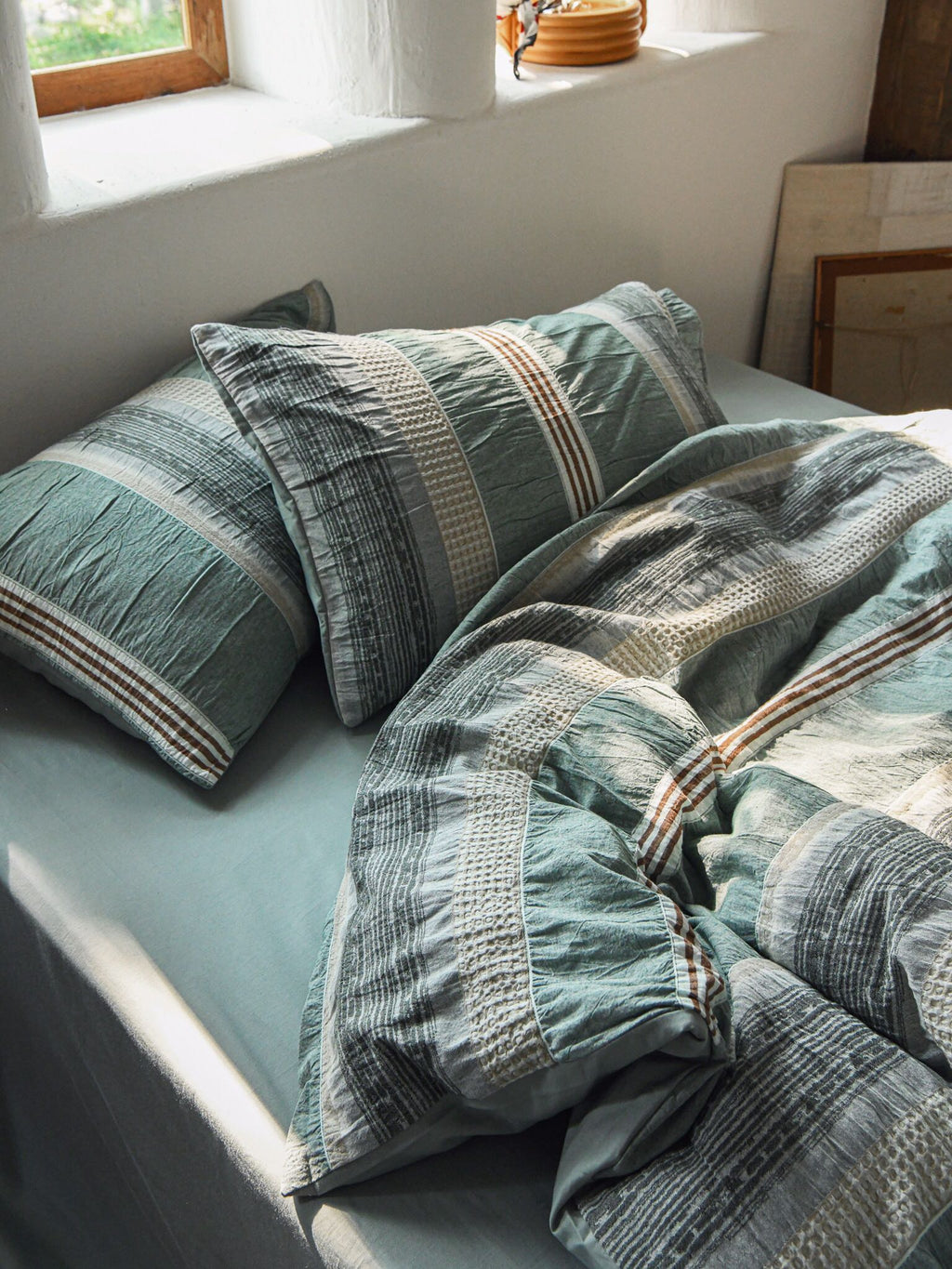 Sage and Terracotta Stripe Jacquard Cotton Bedding Set original reference image 7