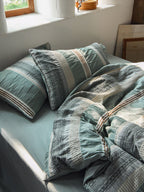 Sage and Terracotta Stripe Jacquard Cotton Bedding Set original reference image 7
