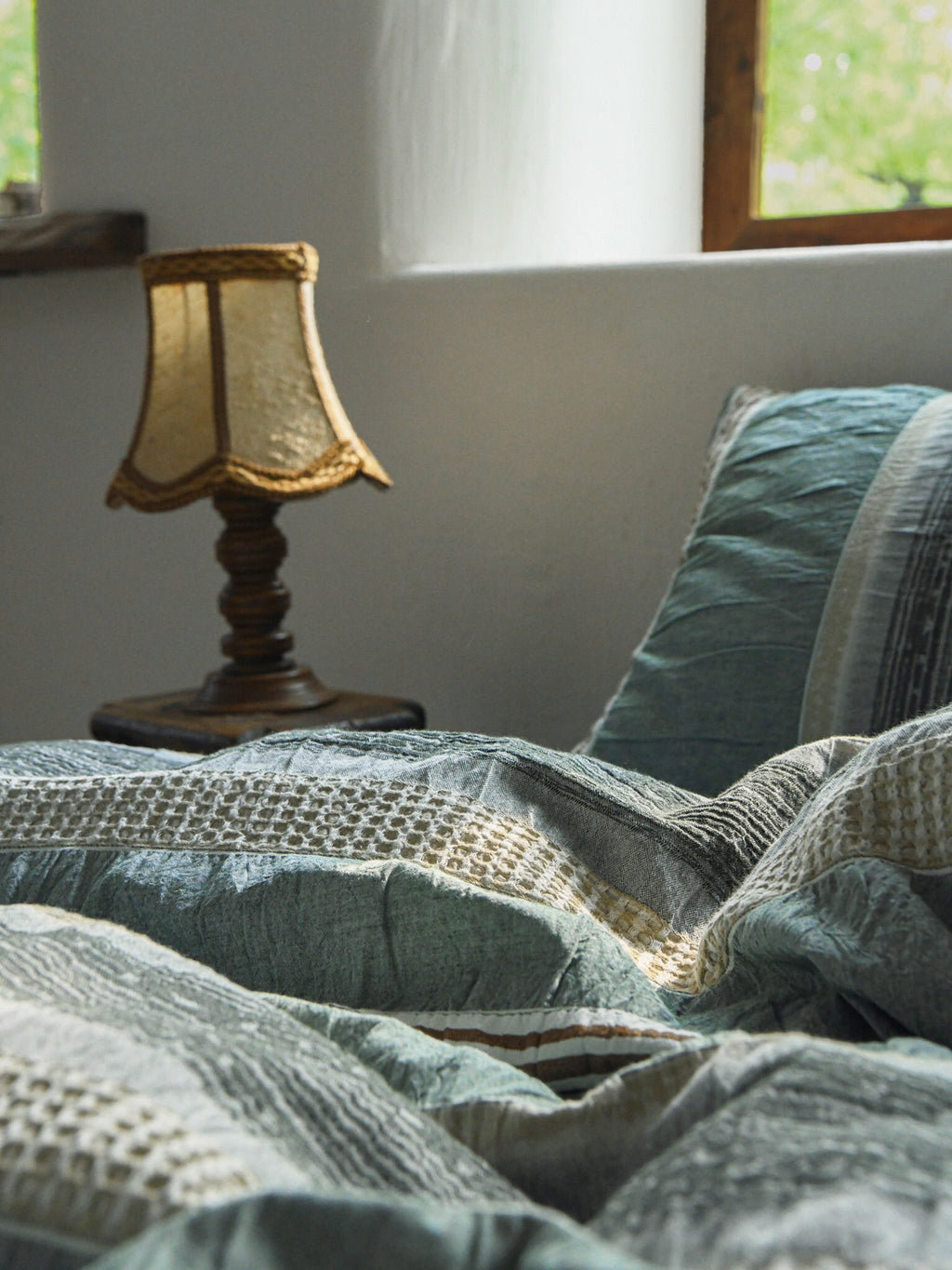 Sage and Terracotta Stripe Jacquard Cotton Bedding Set original reference image 9