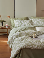 Sage Blossom Cotton Muslin Jacquard Bedding Set original reference image 1