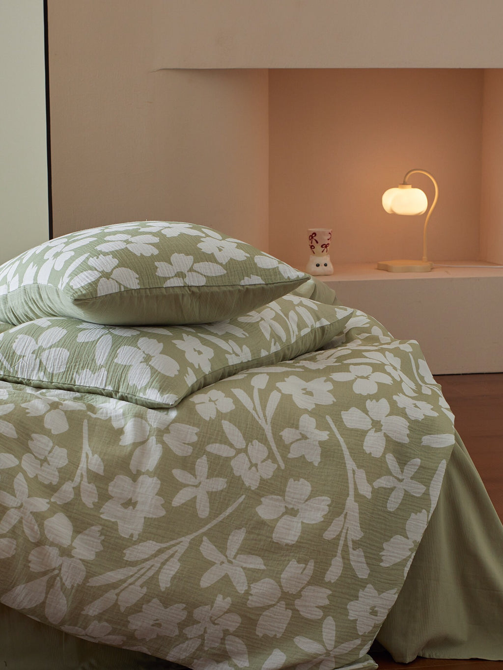 Sage Blossom Cotton Muslin Jacquard Bedding Set original reference image 5