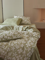 Sage Blossom Cotton Muslin Jacquard Bedding Set original reference image 7