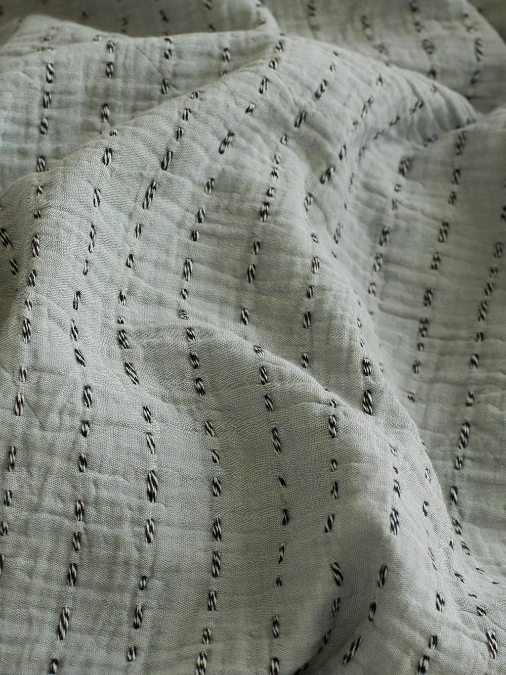 Sage Charcoal Ruffle Stripe Cotton Muslin Bedding Set original reference image 6