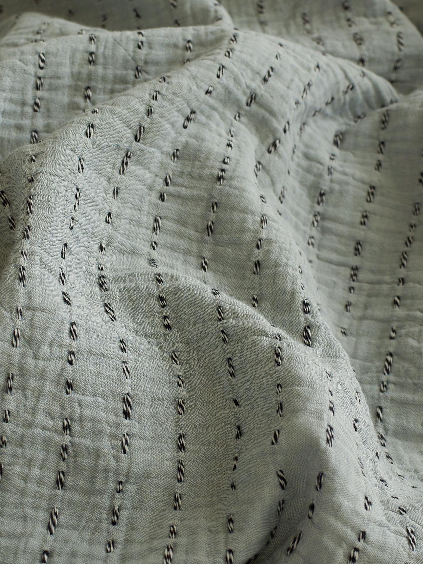 Sage Charcoal Ruffle Stripe Cotton Muslin Bedding Set original reference image 6