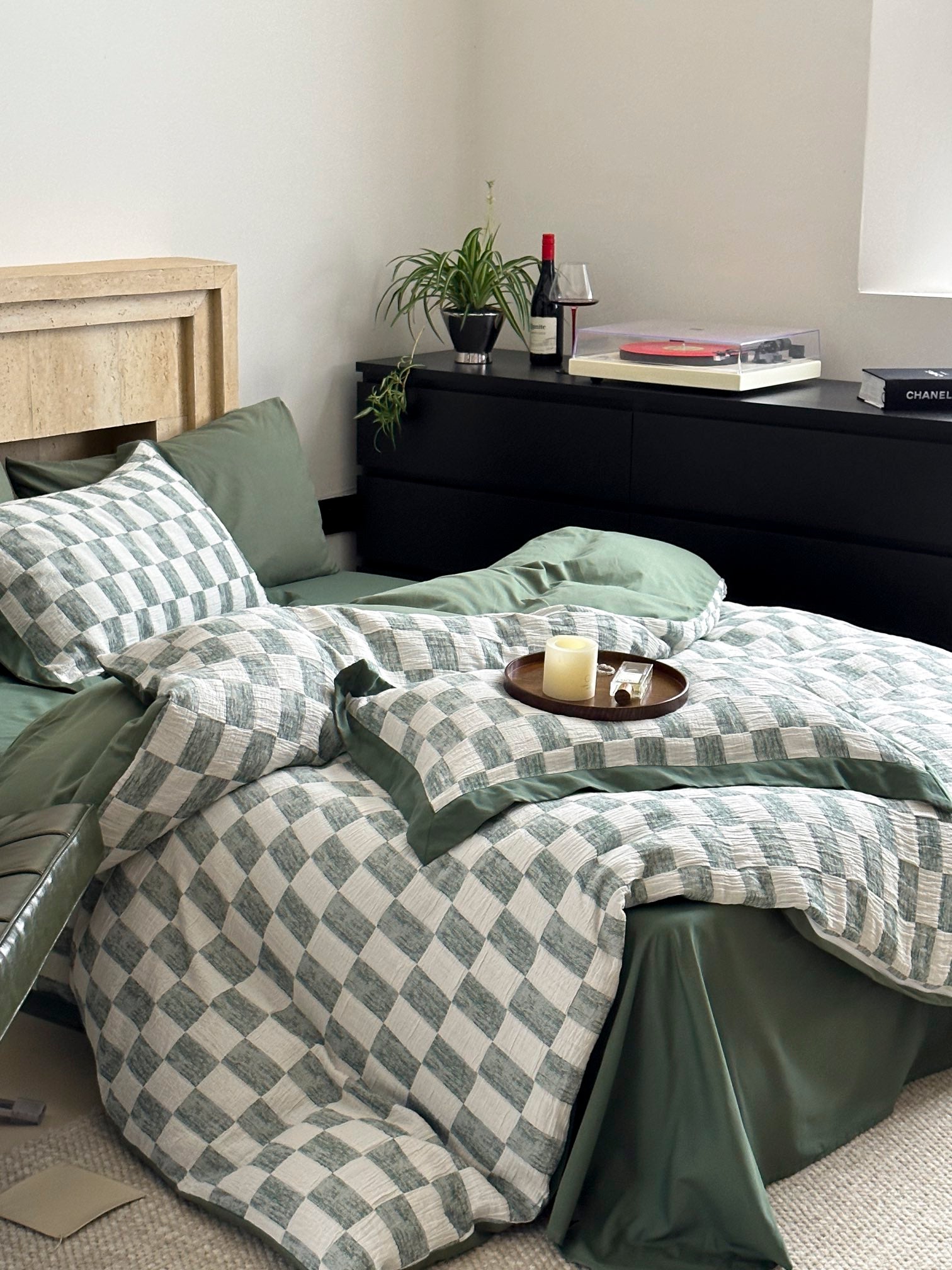Sage Loft Check Jacquard Cotton Bedding Set original reference image 2