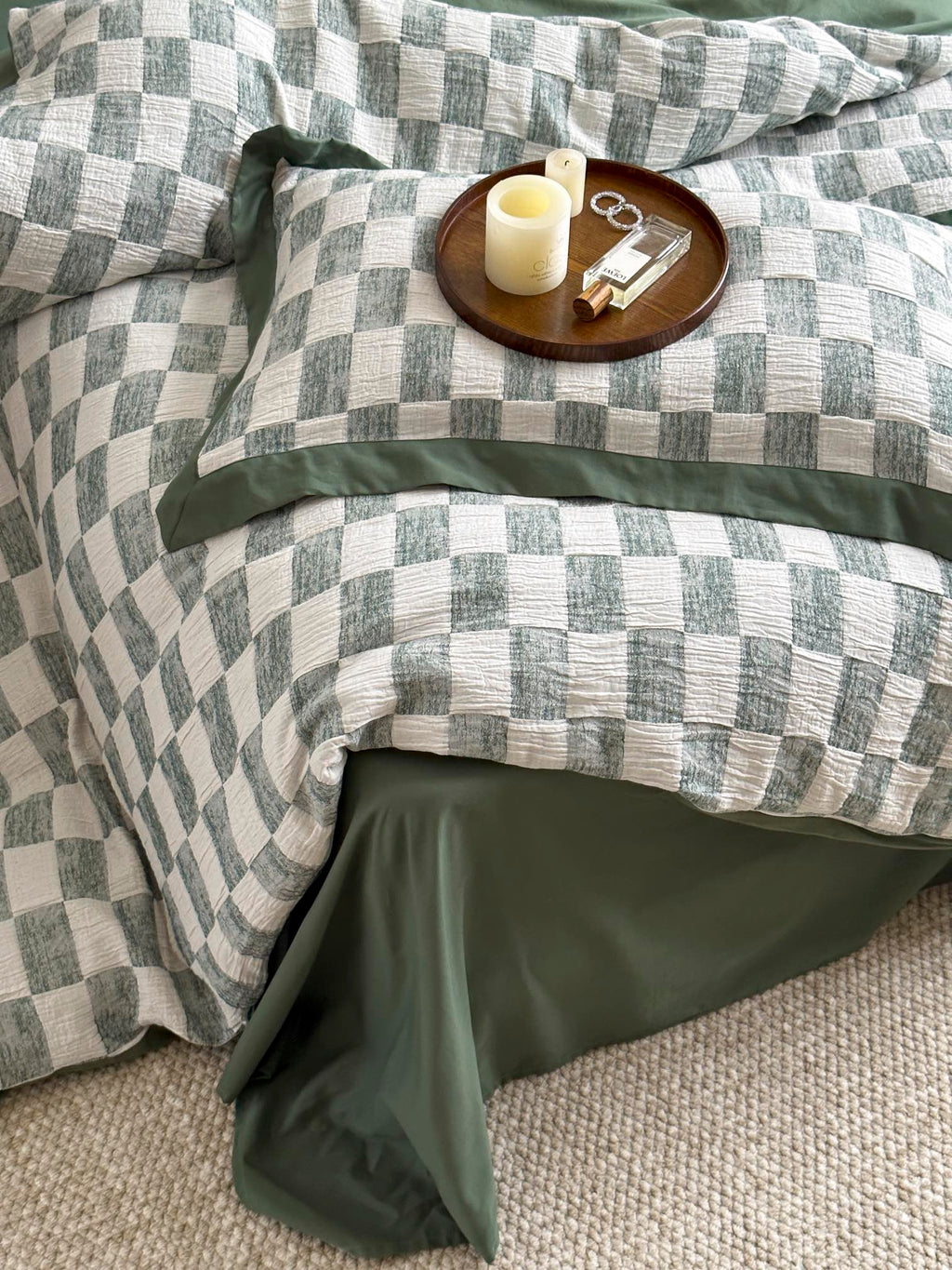 Sage Loft Check Jacquard Cotton Bedding Set original reference image 3