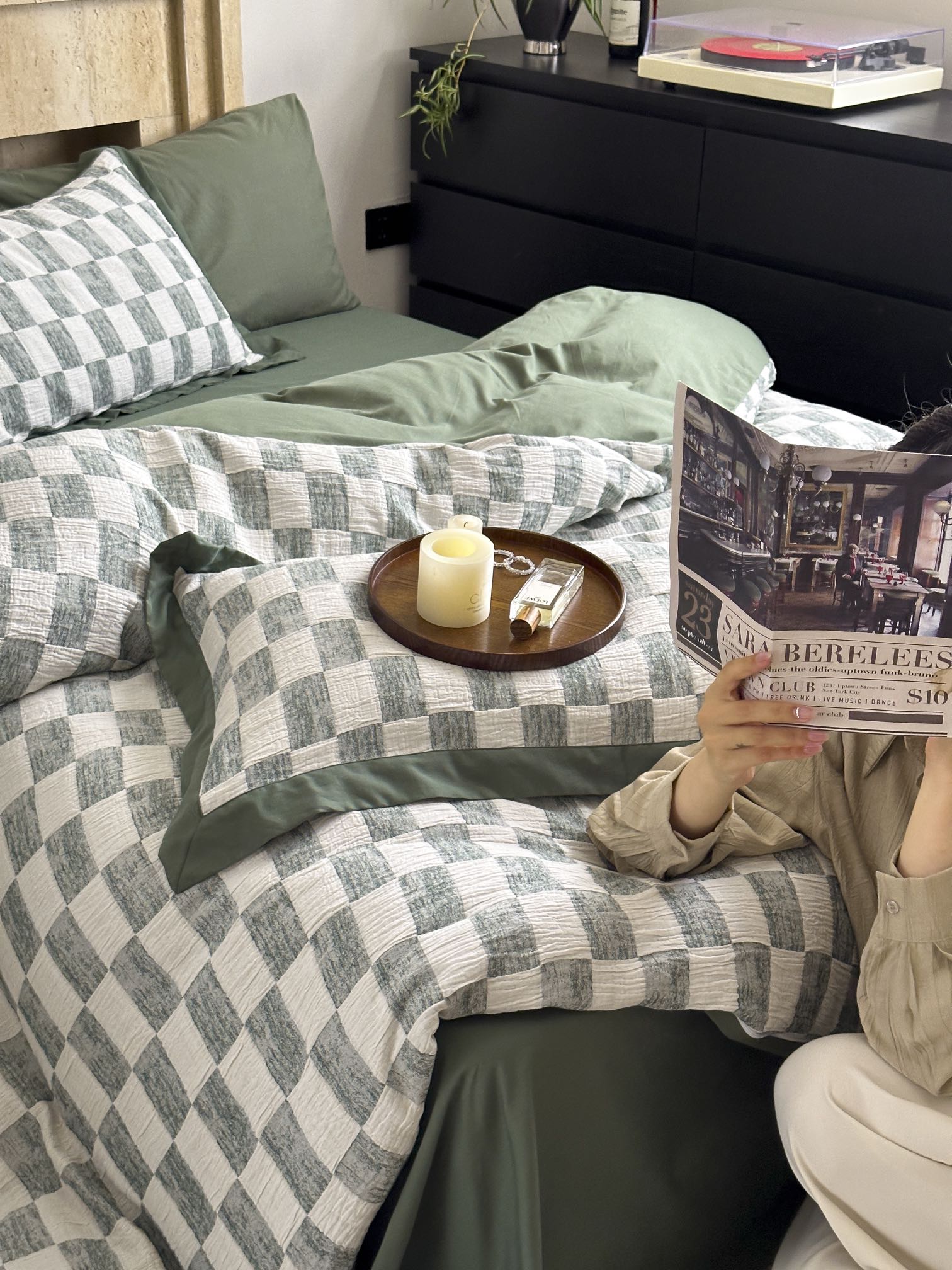 Sage Loft Check Jacquard Cotton Bedding Set original reference image 4