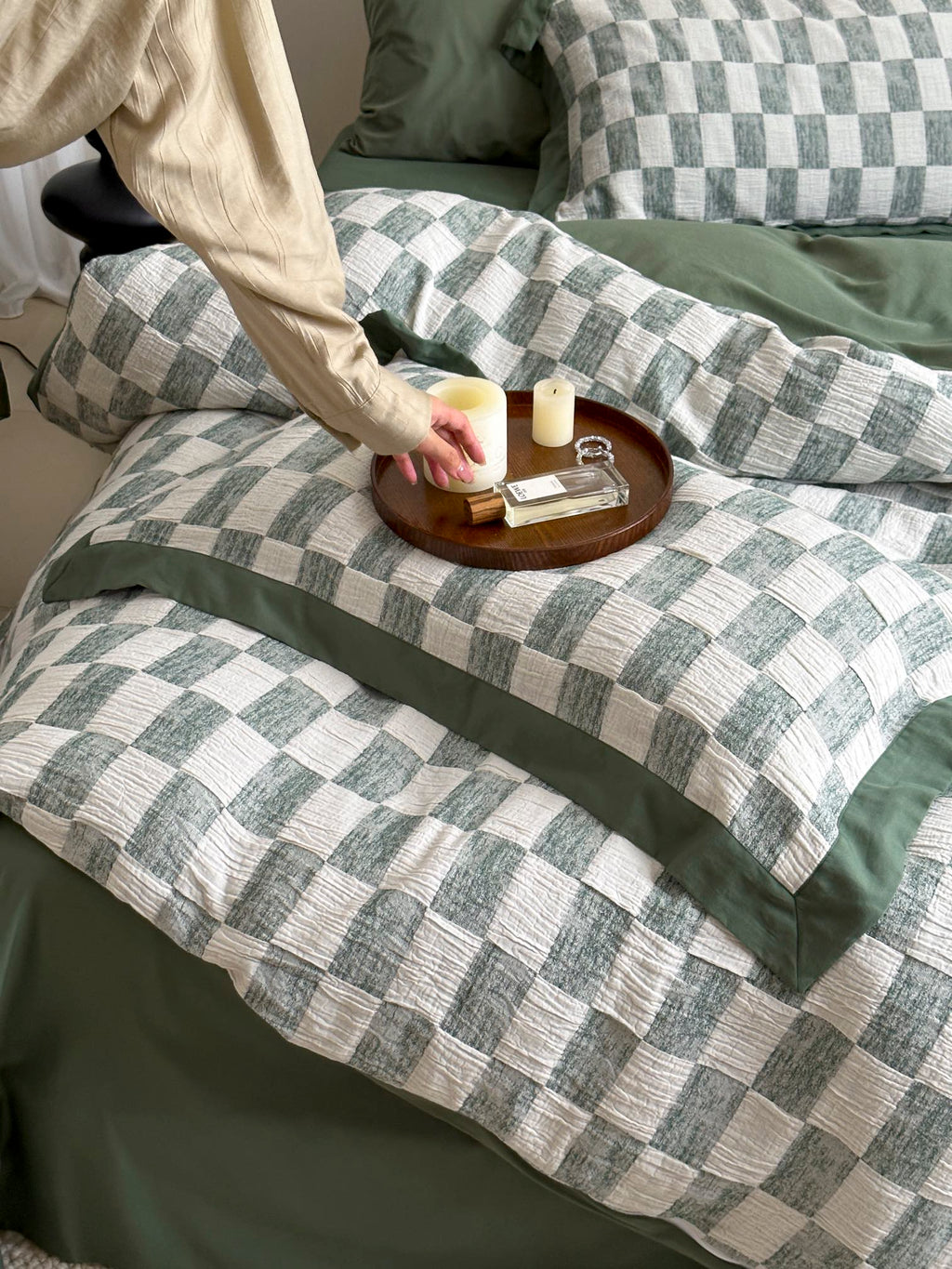 Sage Loft Check Jacquard Cotton Bedding Set original reference image 5