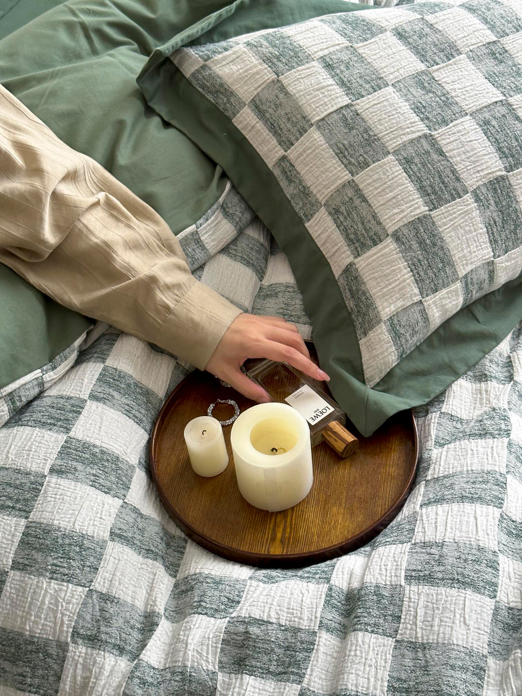 Sage Loft Check Jacquard Cotton Bedding Set original reference image 6