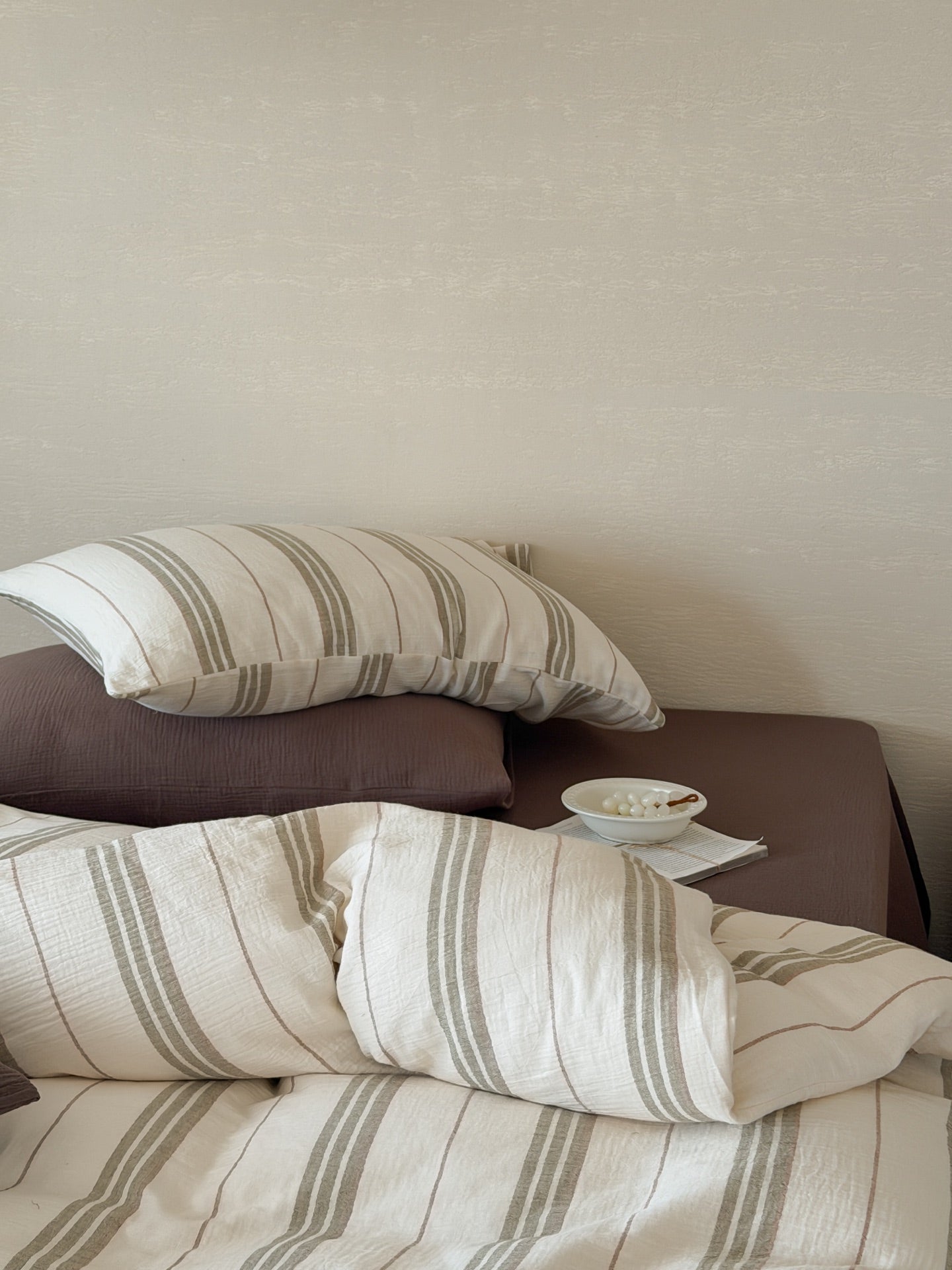 Sage Meadow Stripe Cotton Muslin Bedding Set original reference image 1